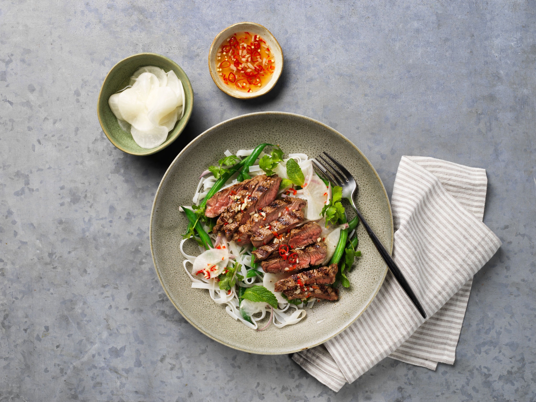 Seared Beef Rib-Eye and Pickled Daikon Salad with Nuoc Cham Dressing