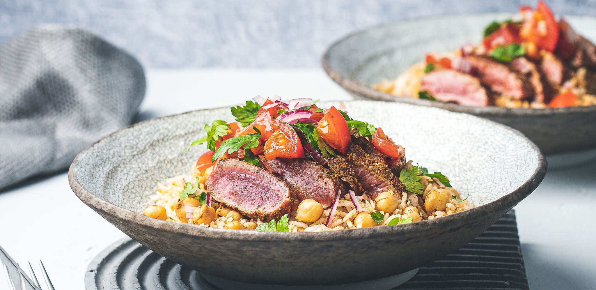 Middle Eastern Lamb Loin Fillets with Chickpea Pilaf