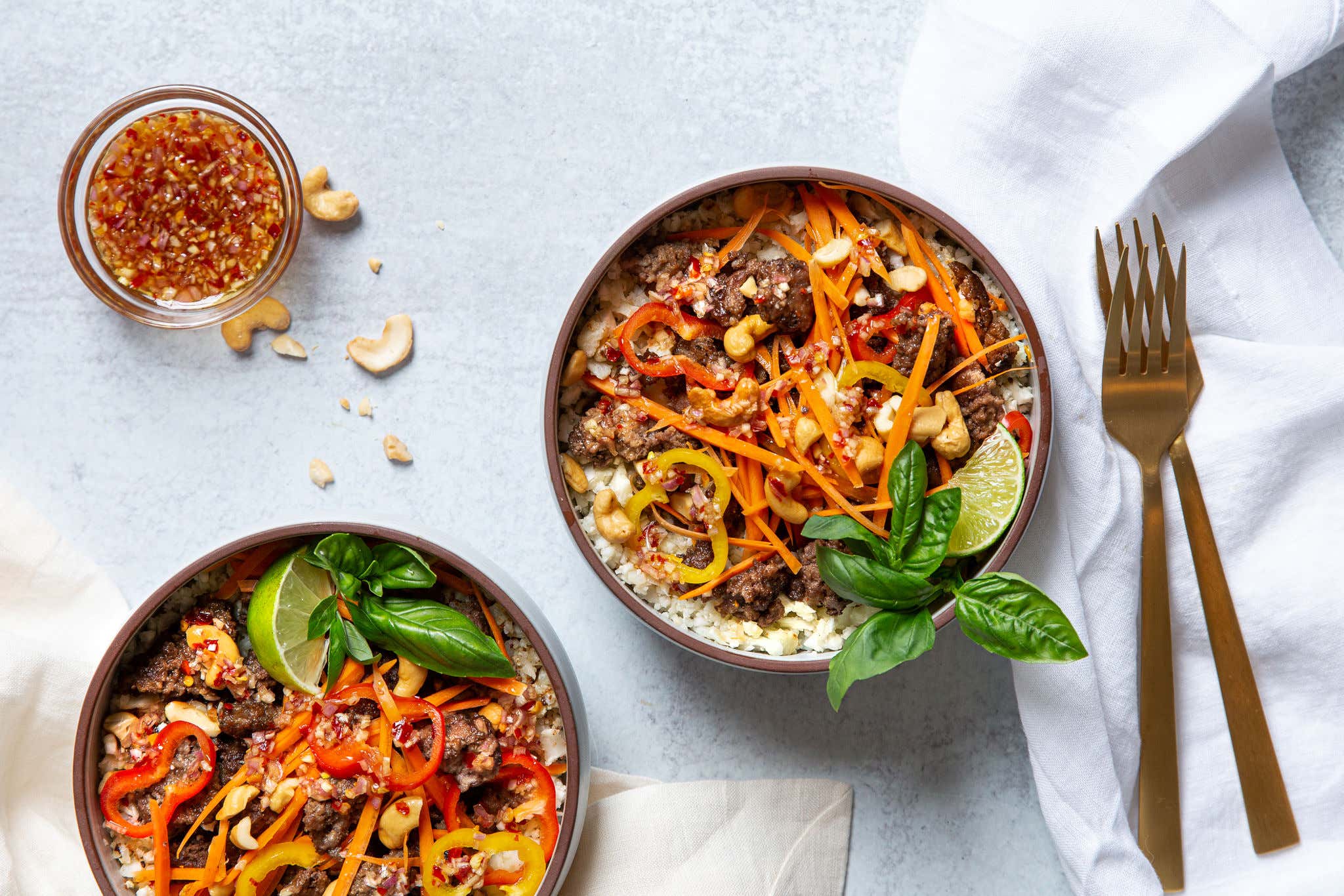 US retail ground beef recipe shoot July 2020
Thai cauliflower rice bowl with ground beef
Emily Hlavac Green