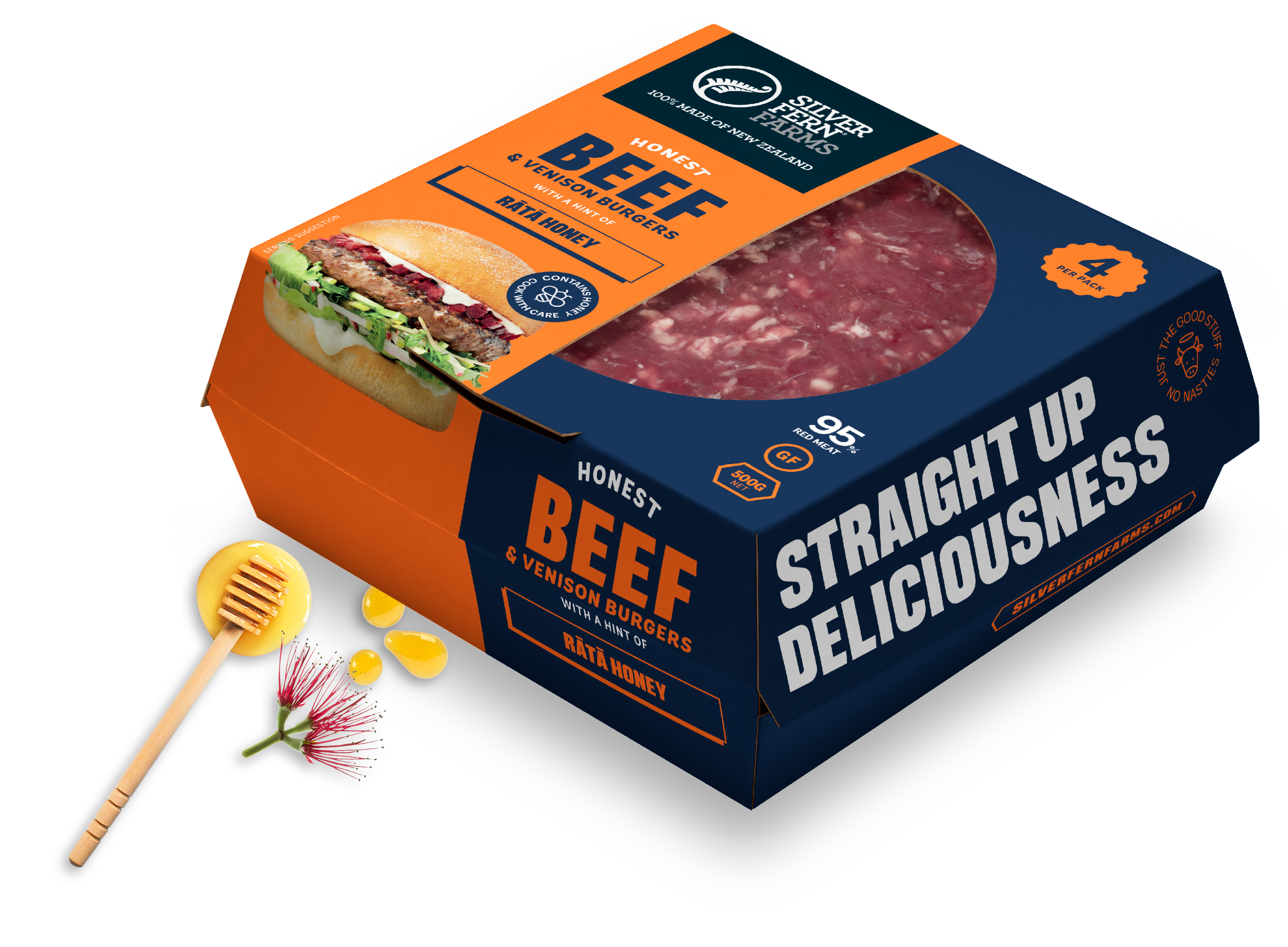 Honest Burgers Beef & Venison Packaging with Rata Honey