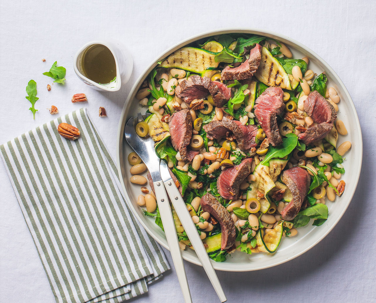 BBQ Beef Eye Fillet Steaks with Sicilian Grilled Zucchini & White Bean Salad