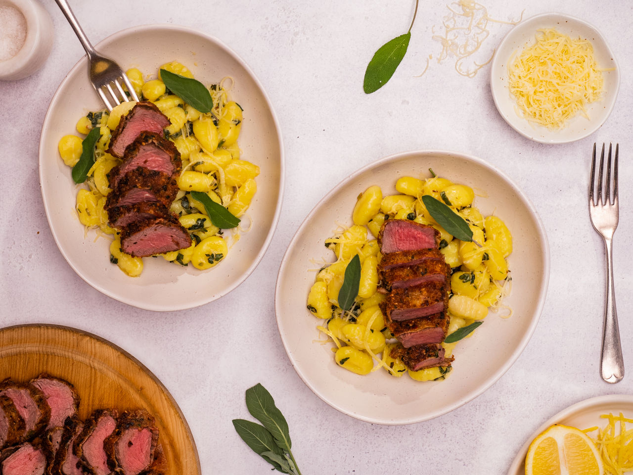 Crumbed Venison Medallions with Lemon Sage Gnocchi 