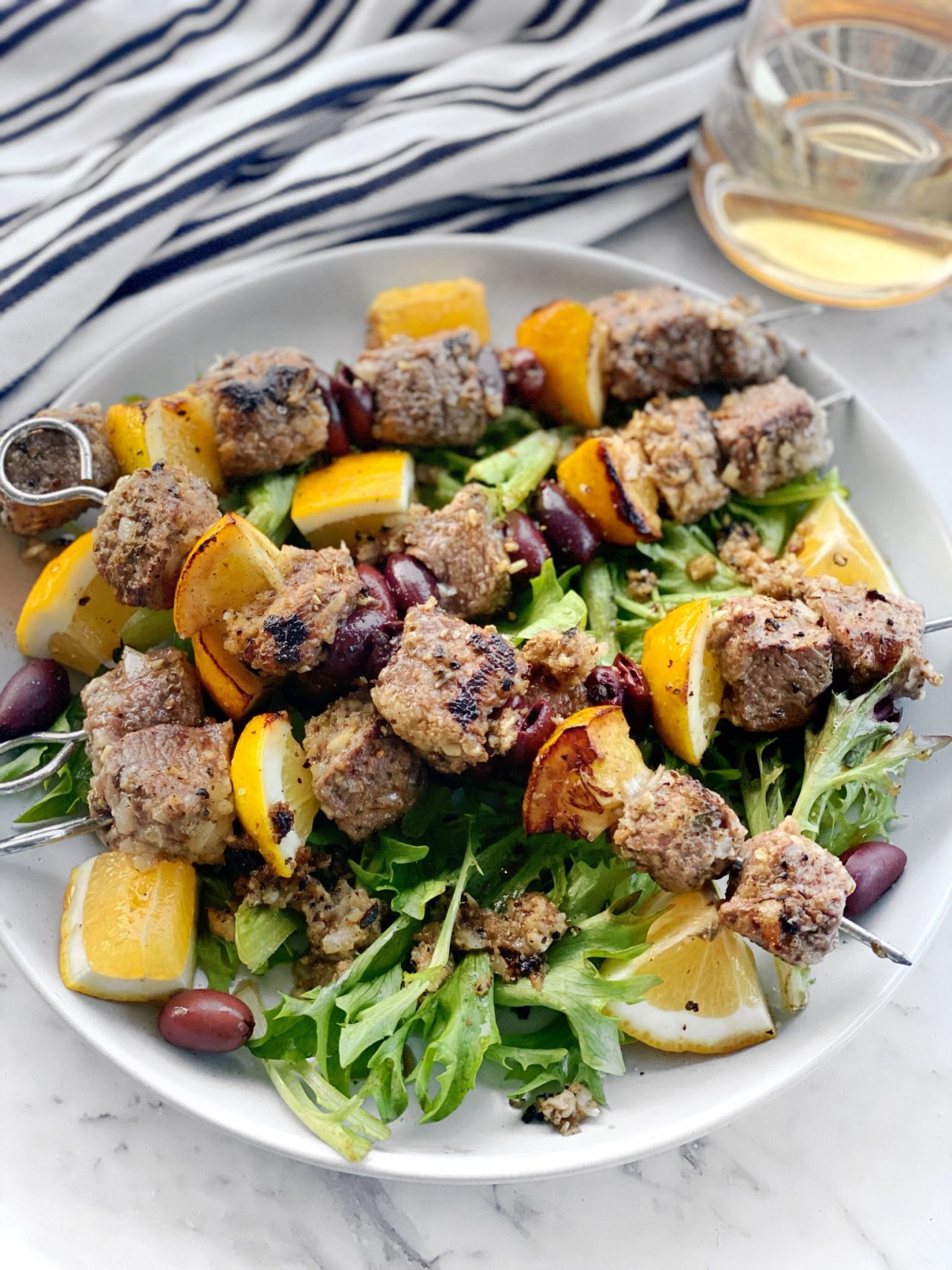 Lamb Loin Fillet Skewers with Olives & Lemon 