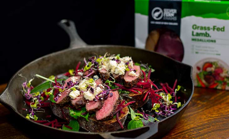 Lamb Medallions with Flat Breads in a cast iron pan