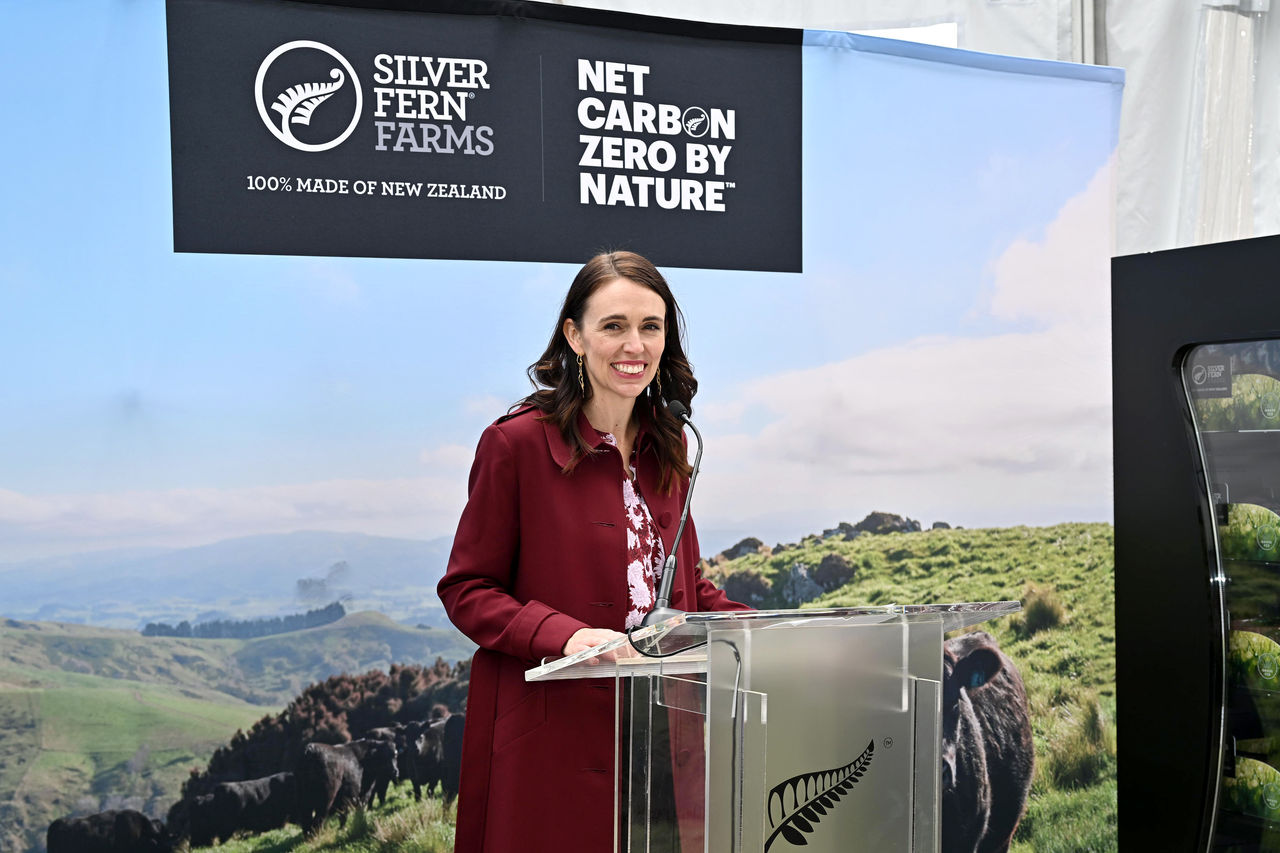 NEW YORK, NEW YORK - MAY 24: New Zealand Prime Minister Jacinda Ardern speaks during the US launch of Silver Fern Farms' Net Carbon Zero by nature 100% grass-fed angus beef at New York's Klimpton Eventi Hotel on May 24, 2022 in New York City. (Photo by Dave Kotinsky/Patrick McMullan via Getty Images)