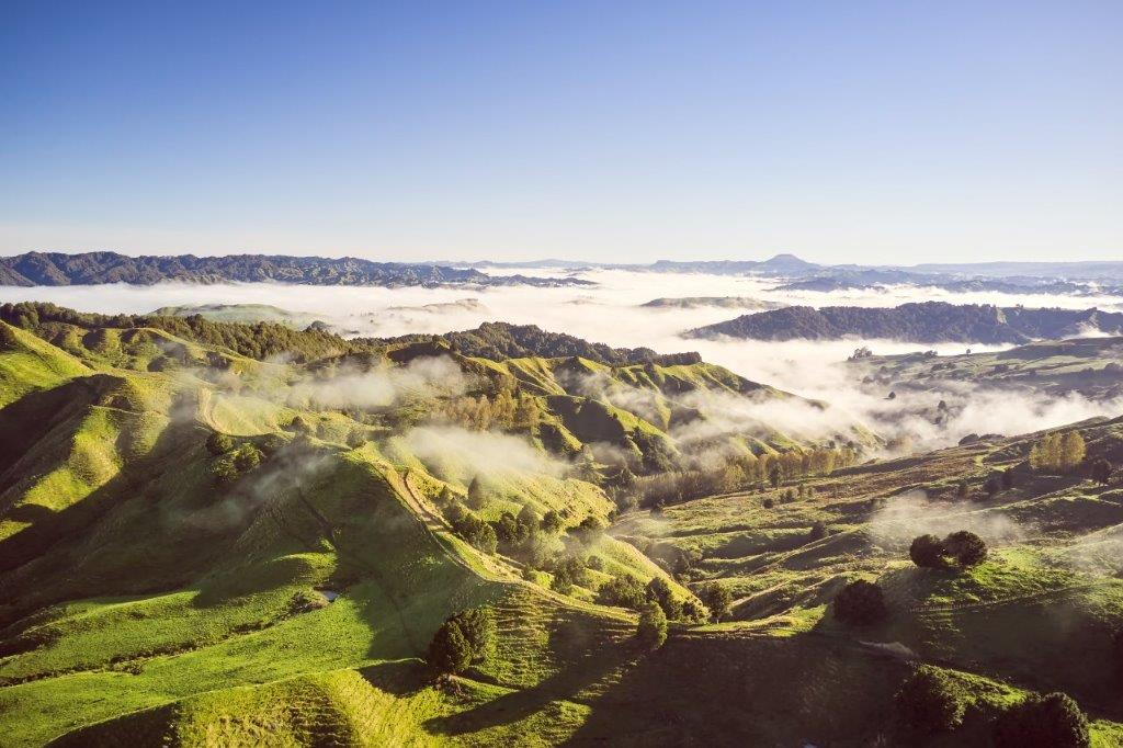 Aerial mage showing farm with low cloud