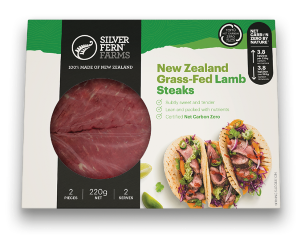 Close up of Grass-Fed Lamb Steaks Packet