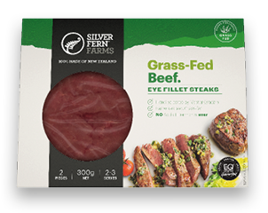 grass-fed beef eye fillet steaks packaging