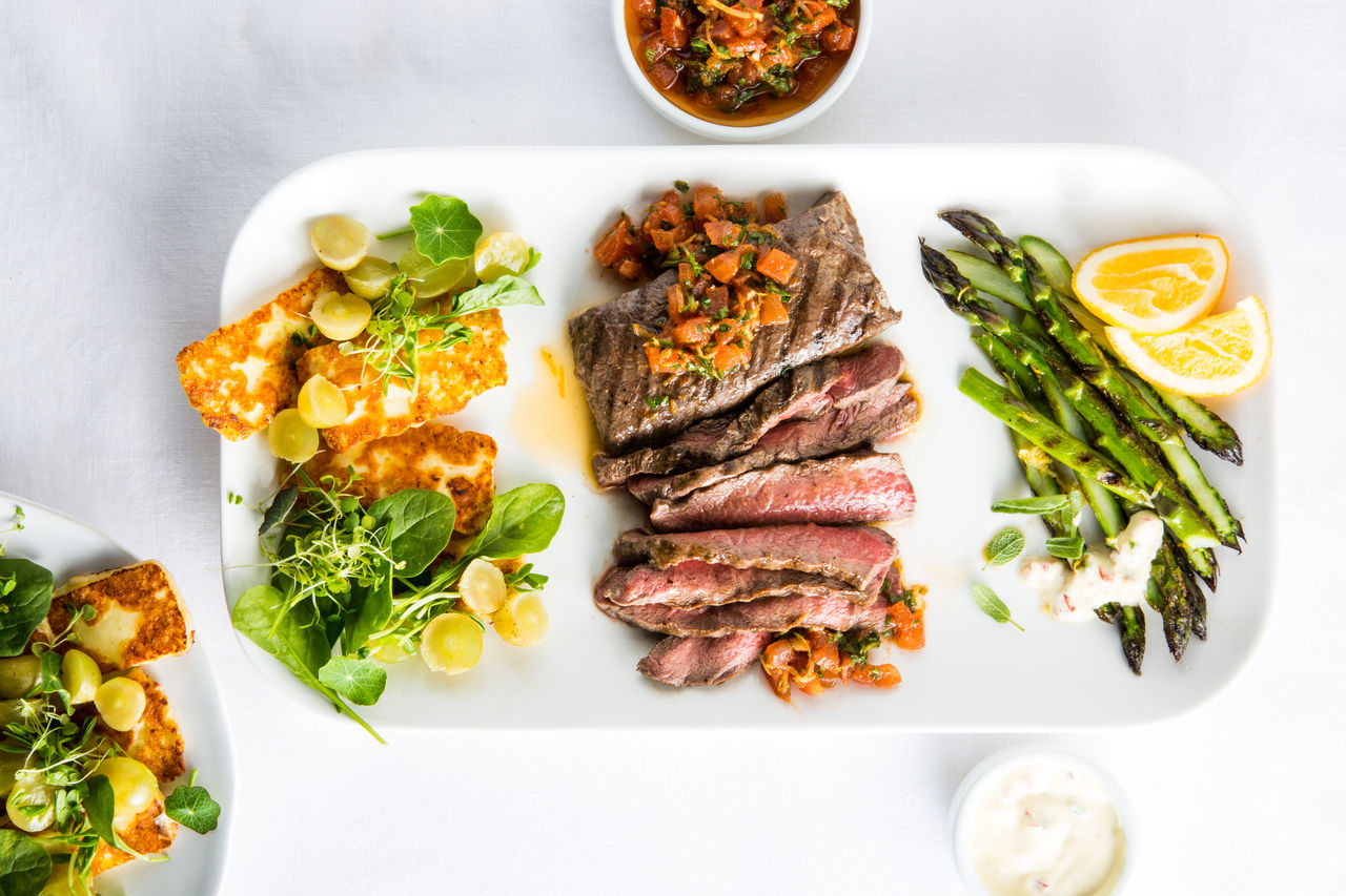 Beef Flat-Iron Steaks with Tomato Dressing