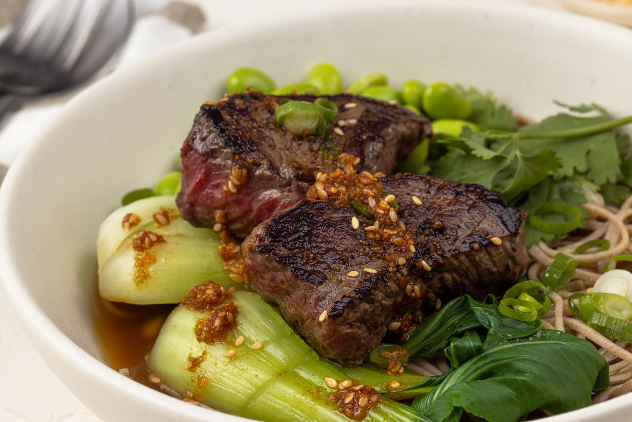 Beef Medallion Noodle Bowls with Sesame Dressing