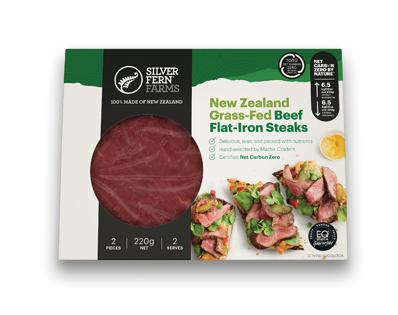 grass-fed beef flat iron steaks packaging