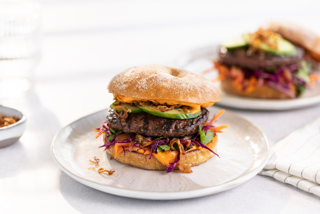 Korean Style Beef Burgers with Kimchi Slaw