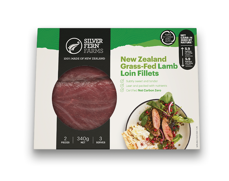 grass-fed lamb loin fillets packaging