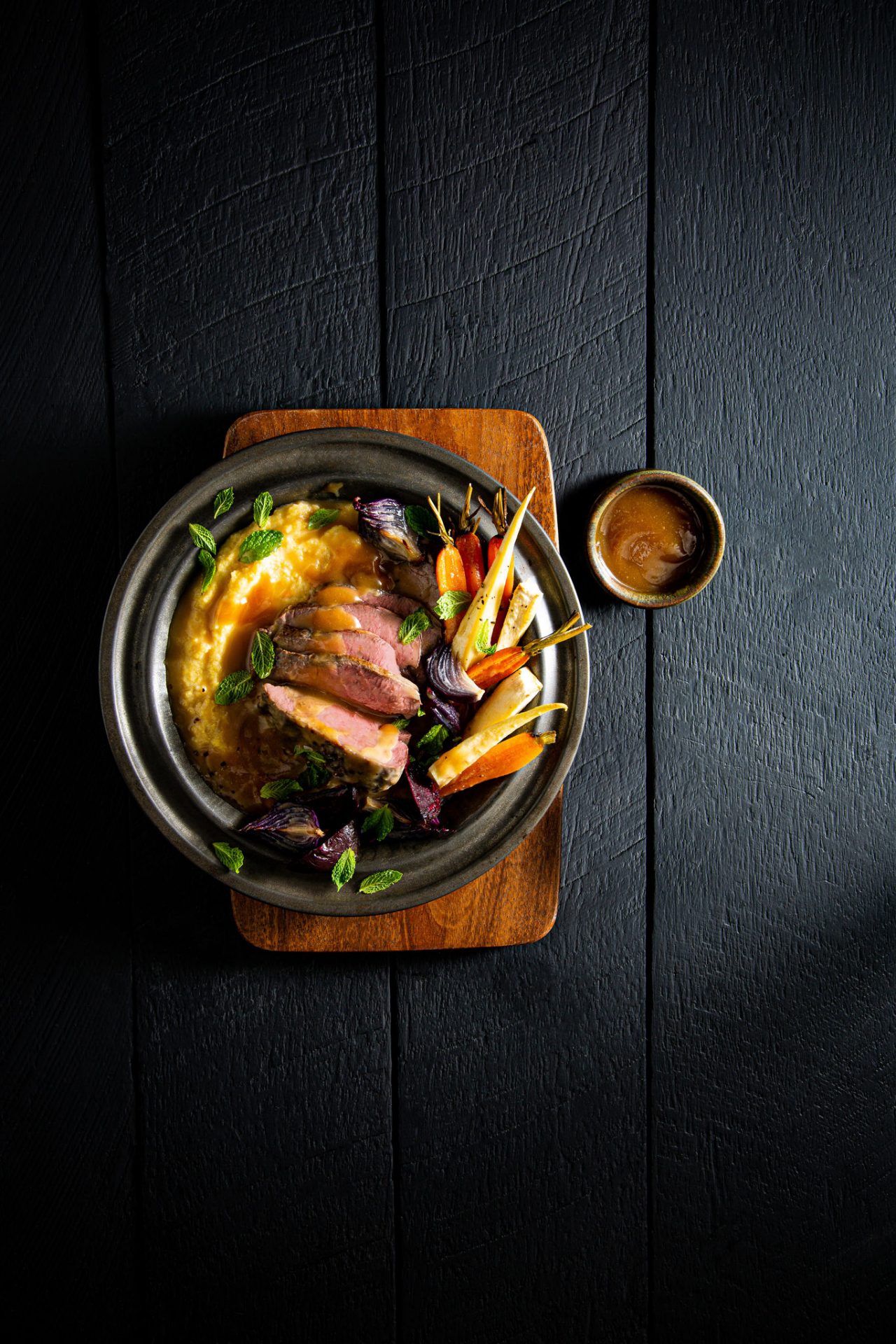 Miso Glazed Lamb Rumps with Creamy Polenta 