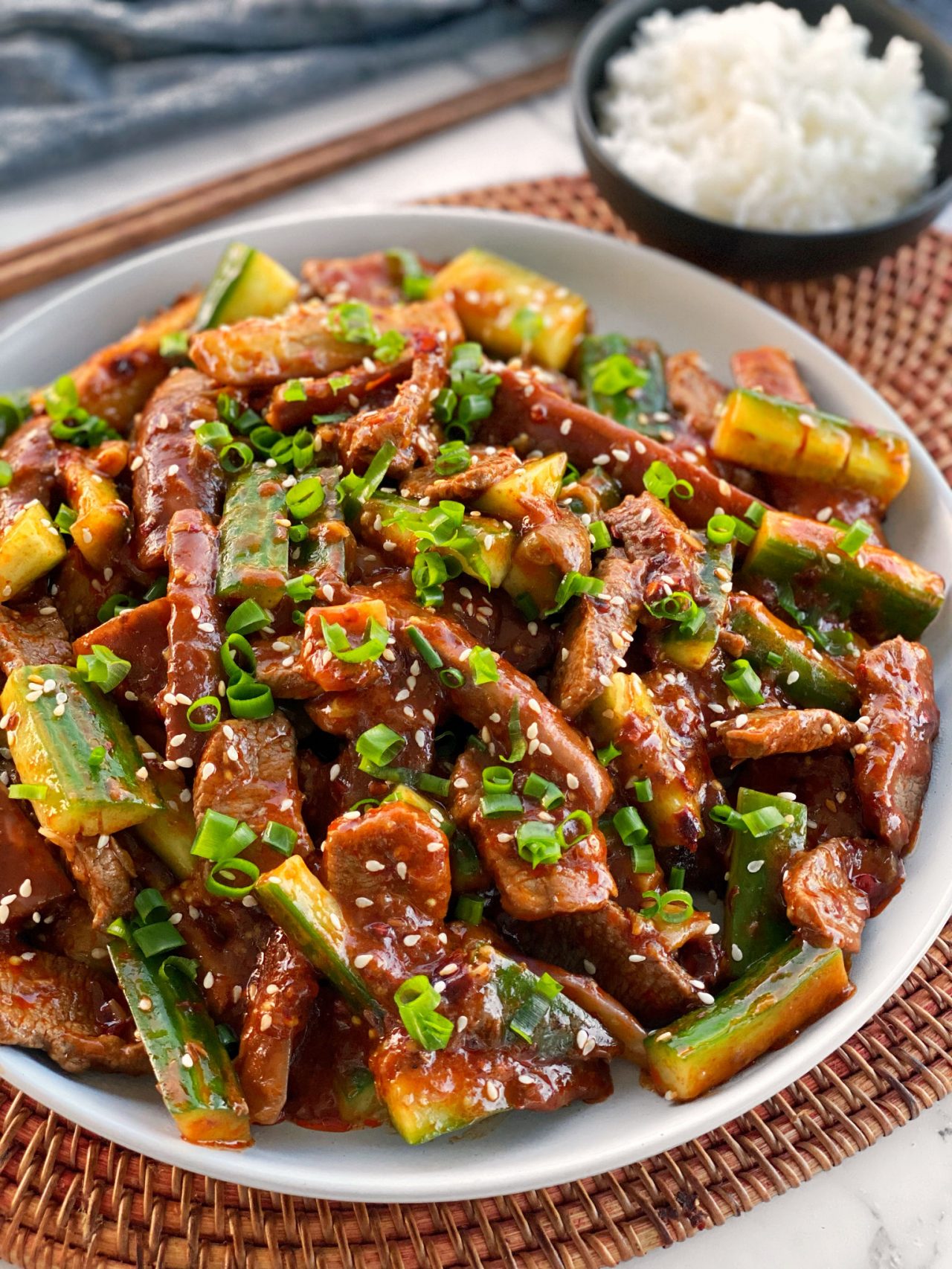 Sichuan Pepper and Cumin Lamb Loin Fillet with Eggplant and Cucumber
