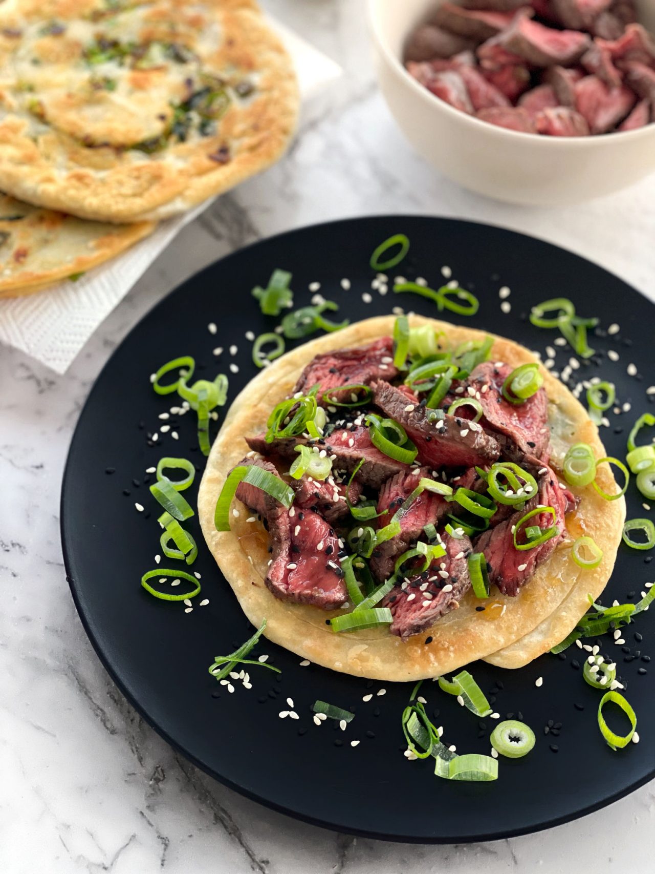 Sichuan Pepper Beef Medallion Spring Onion Pancakes