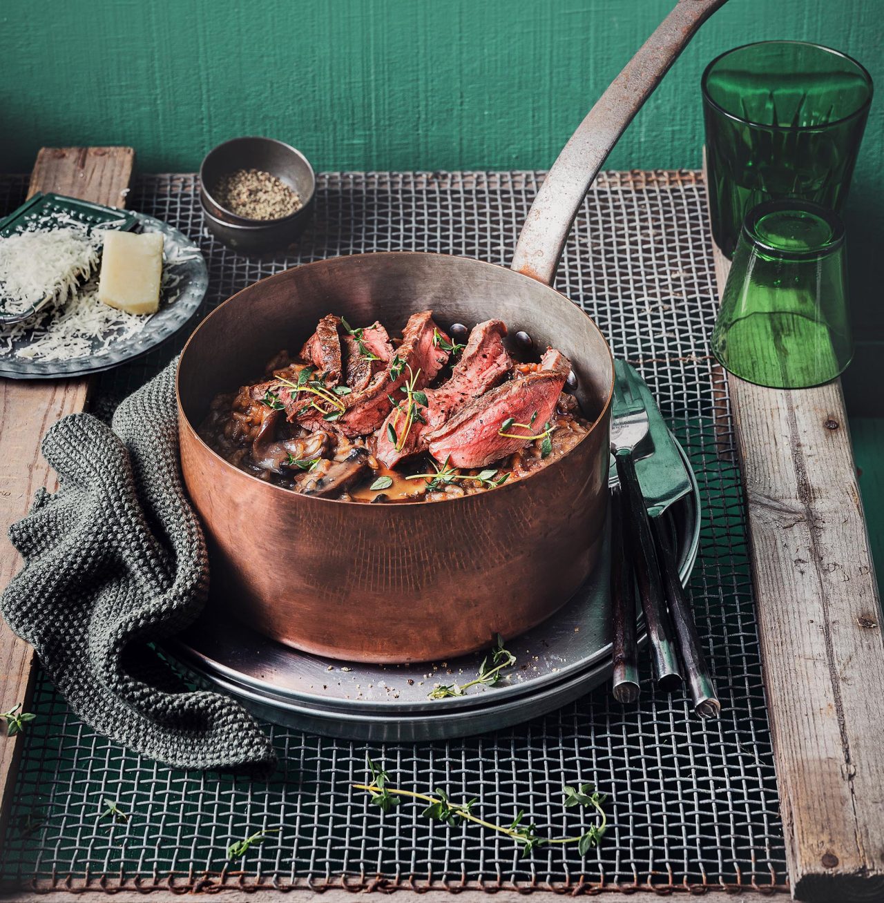 Beef Flat-Iron Steaks with Mushroom Risotto