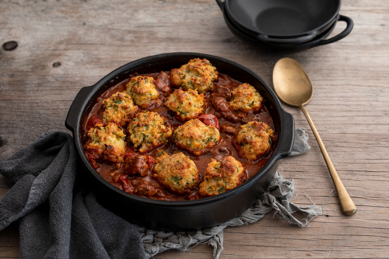Smoky Braised Venison Diced with Herbed Dumplings 