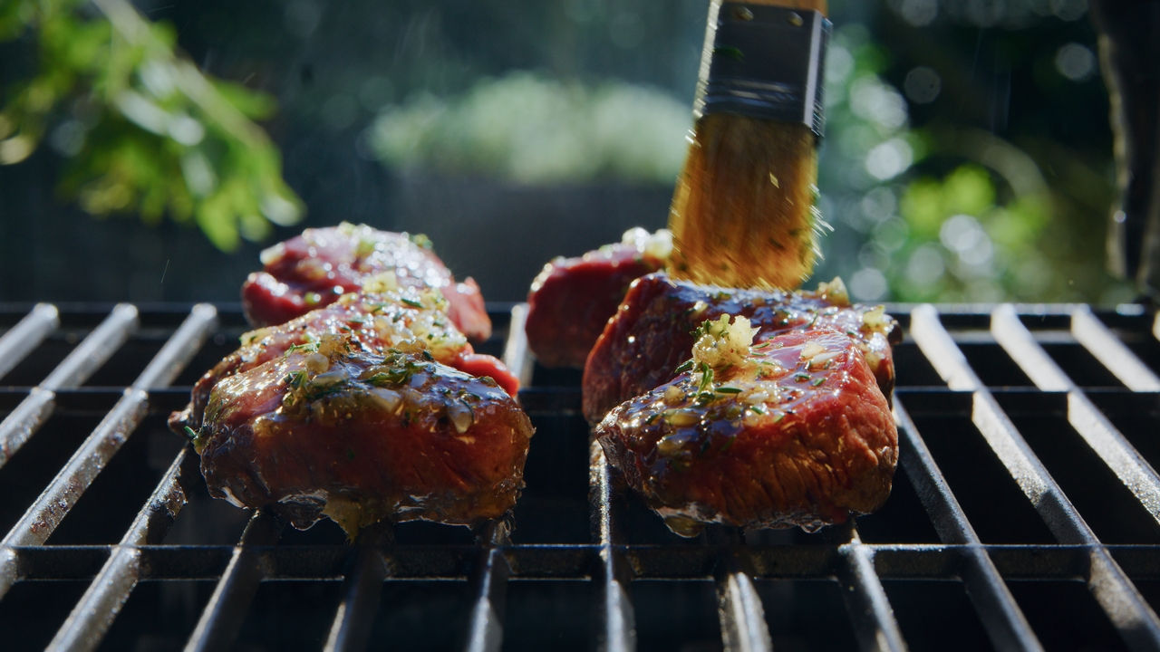 baste a little marinade on your red meat while cooking
