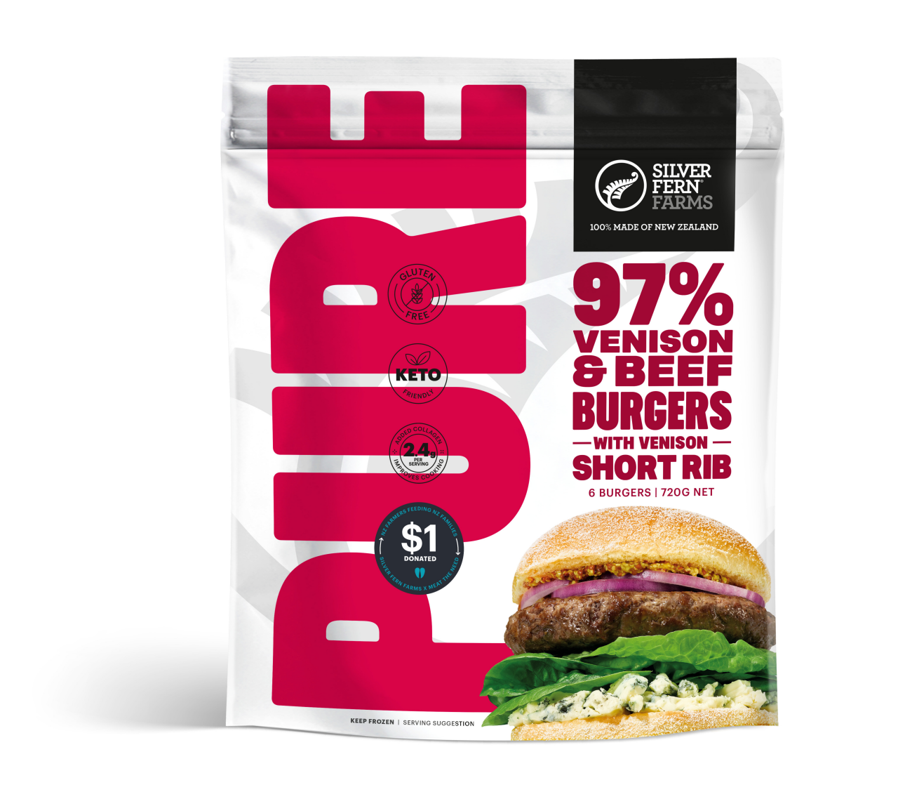 Venison and Beef Pure Burger Packaging