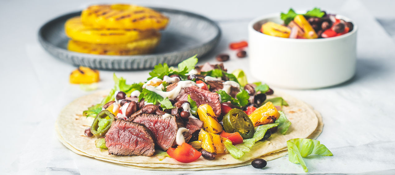 Venison Medallions with Pineapple and Black Bean Fajitas