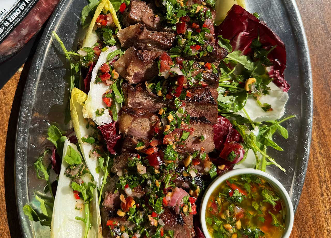 Grilled NY strip with Cherry Chimichurri
